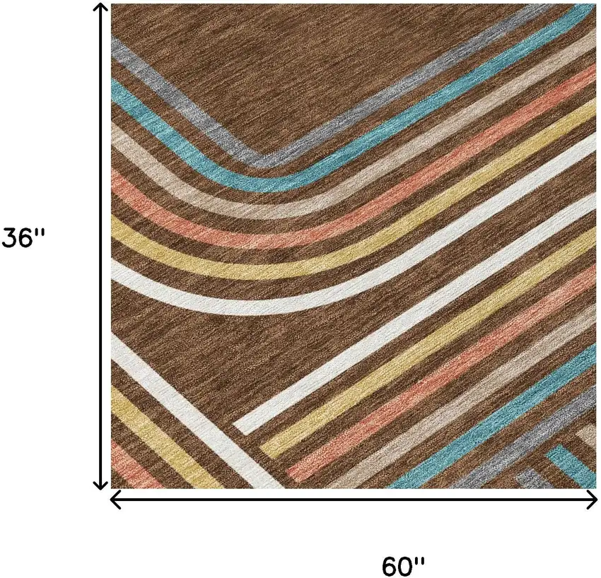 Chocolate And Ivory Geometric Washable Indoor Outdoor Area Rug Photo 7