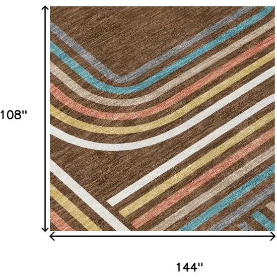 Chocolate And Ivory Geometric Washable Indoor Outdoor Area Rug Photo 7