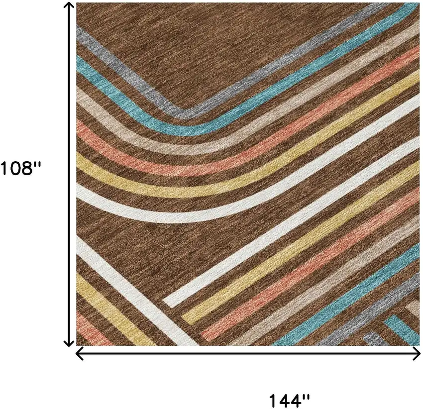 Chocolate And Ivory Geometric Washable Indoor Outdoor Area Rug Photo 7