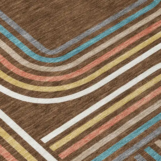 Chocolate And Ivory Geometric Washable Indoor Outdoor Area Rug Photo 4