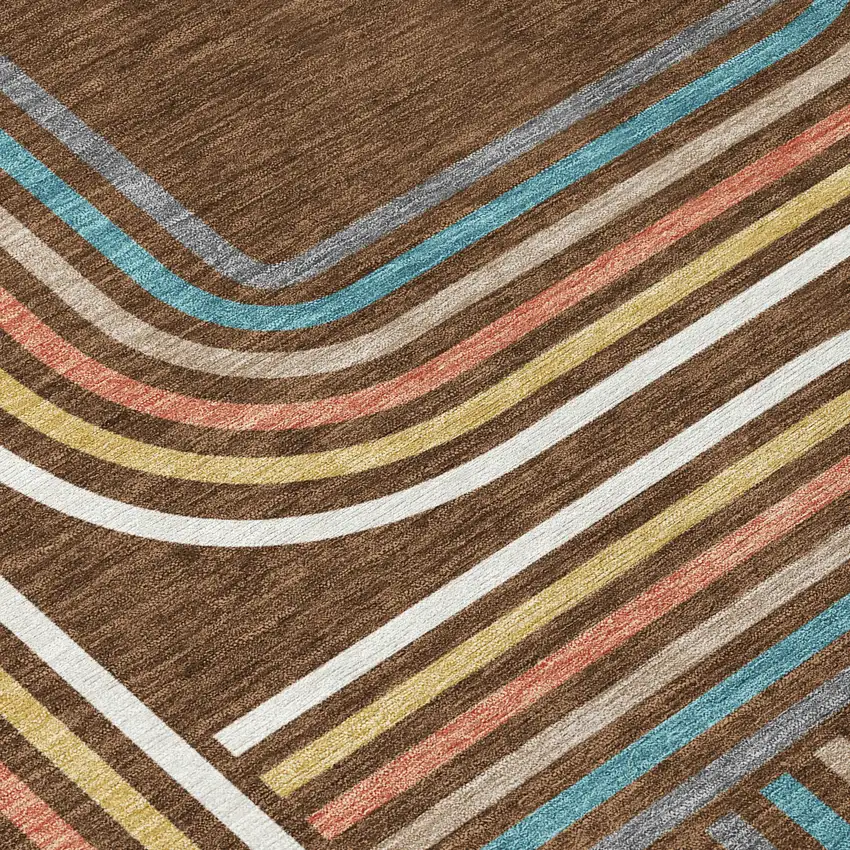 Chocolate And Ivory Geometric Washable Indoor Outdoor Area Rug Photo 4
