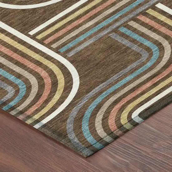 Chocolate And Ivory Geometric Washable Indoor Outdoor Area Rug Photo 6