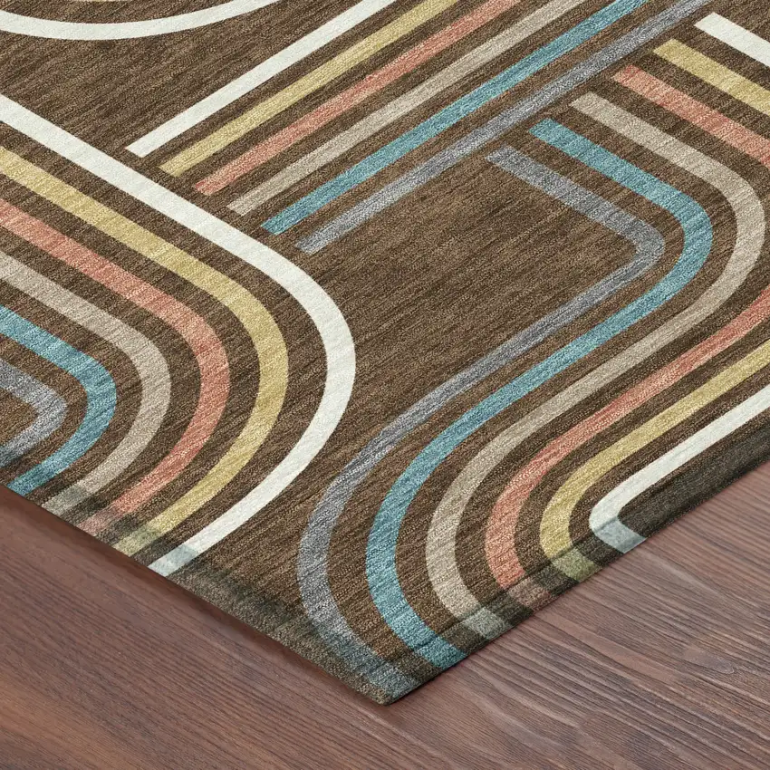 Chocolate And Ivory Geometric Washable Indoor Outdoor Area Rug Photo 6