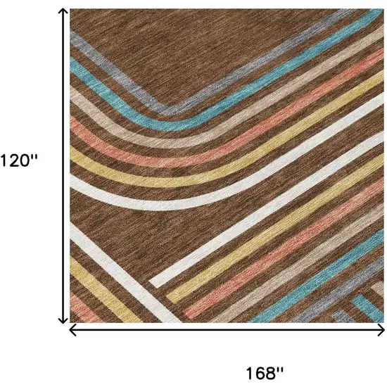 Chocolate And Ivory Geometric Washable Indoor Outdoor Area Rug Photo 7