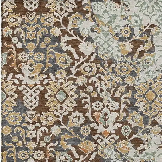 Chocolate And Ivory Geometric Washable Indoor Outdoor Area Rug Photo 2