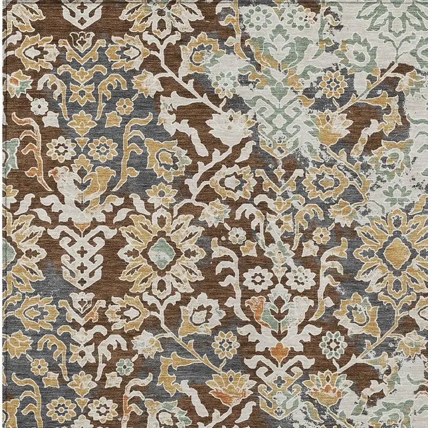 Chocolate And Ivory Geometric Washable Indoor Outdoor Area Rug Photo 2
