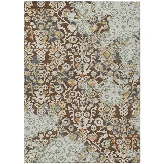 Chocolate And Ivory Geometric Washable Indoor Outdoor Area Rug Photo 1