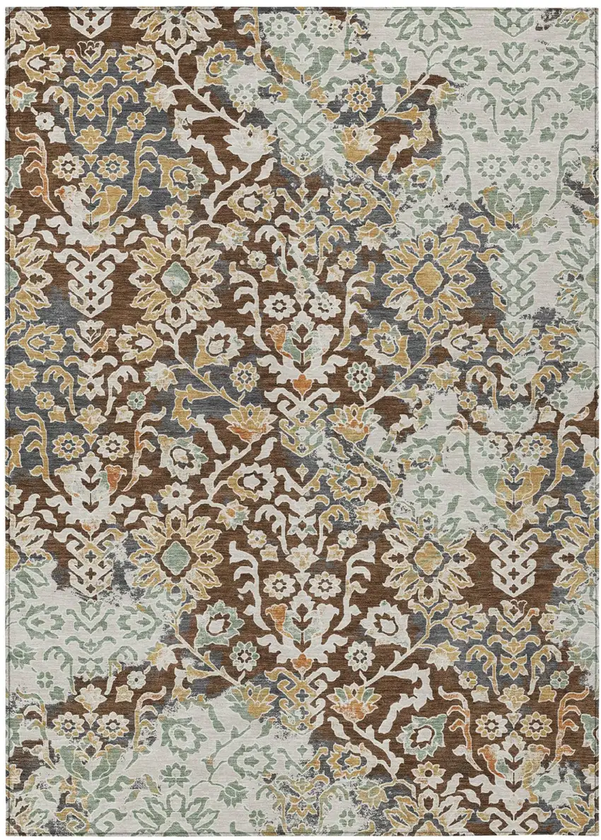 Chocolate And Ivory Geometric Washable Indoor Outdoor Area Rug Photo 1