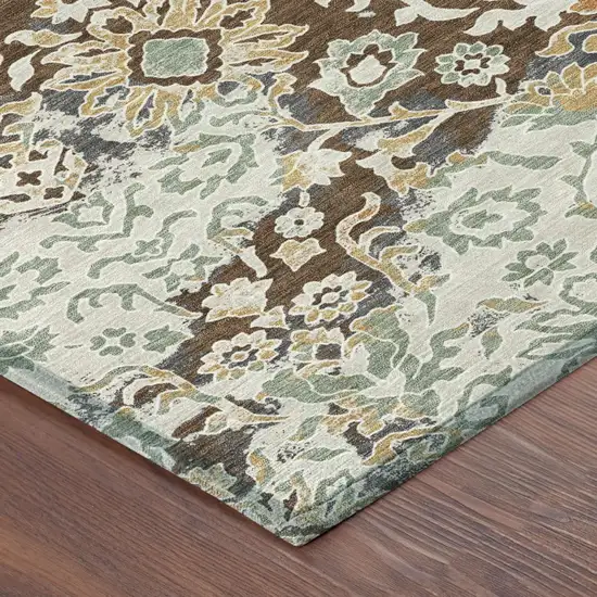 Chocolate And Ivory Geometric Washable Indoor Outdoor Area Rug Photo 4