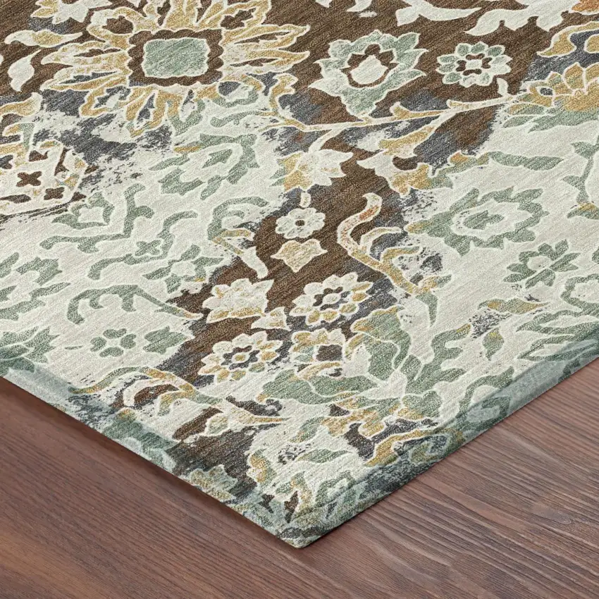 Chocolate And Ivory Geometric Washable Indoor Outdoor Area Rug Photo 4