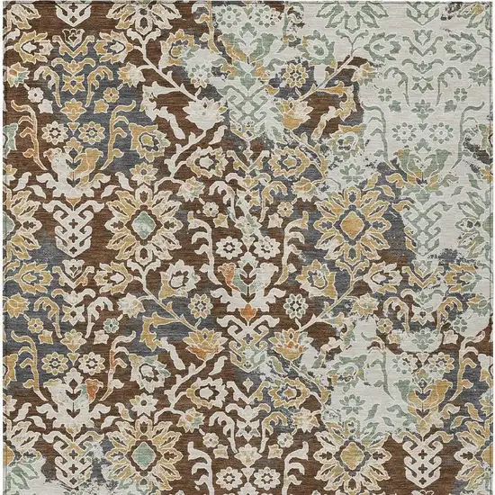 Chocolate And Ivory Geometric Washable Indoor Outdoor Area Rug Photo 3