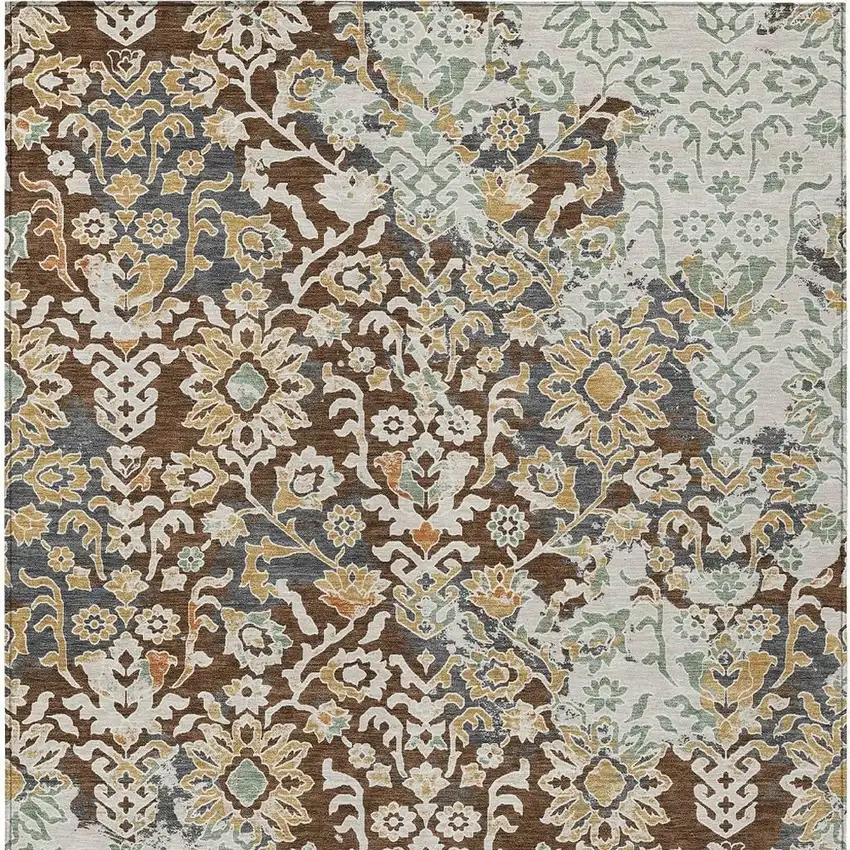 Chocolate And Ivory Geometric Washable Indoor Outdoor Area Rug Photo 3