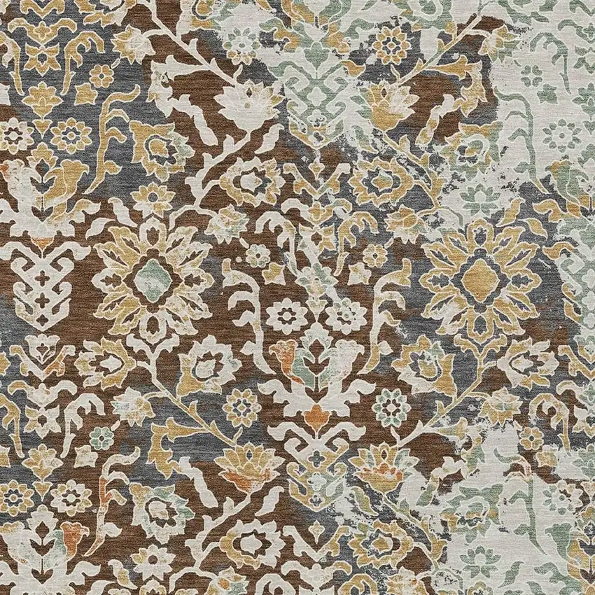 Chocolate And Ivory Geometric Washable Indoor Outdoor Area Rug Photo 2