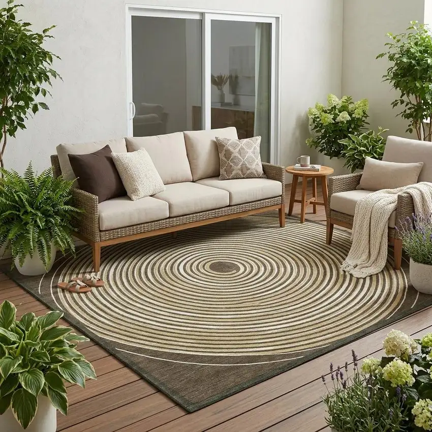 Chocolate And Ivory Geometric Washable Indoor Outdoor Area Rug Photo 1