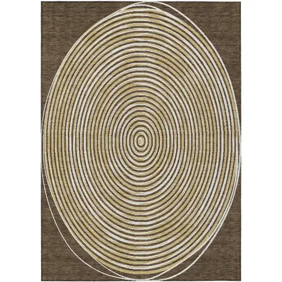Chocolate And Ivory Geometric Washable Indoor Outdoor Area Rug Photo 7