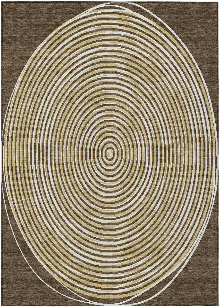 Chocolate And Ivory Geometric Washable Indoor Outdoor Area Rug Photo 7