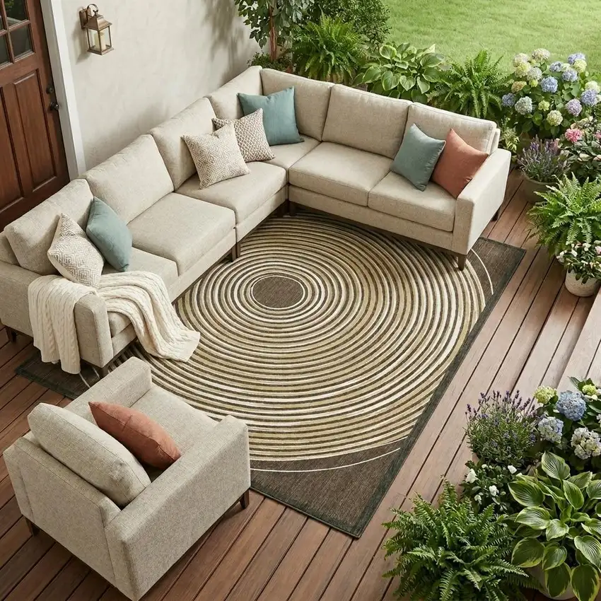 Chocolate And Ivory Geometric Washable Indoor Outdoor Area Rug Photo 1