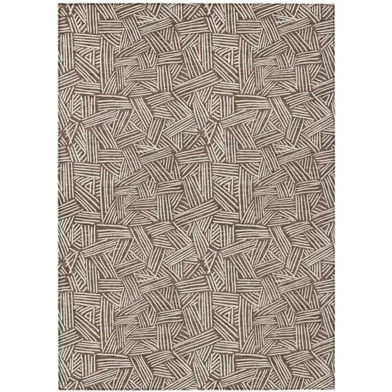 Chocolate And Ivory Geometric Washable Indoor Outdoor Area Rug Photo 2