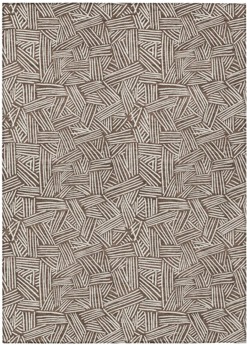 Chocolate And Ivory Geometric Washable Indoor Outdoor Area Rug Photo 2