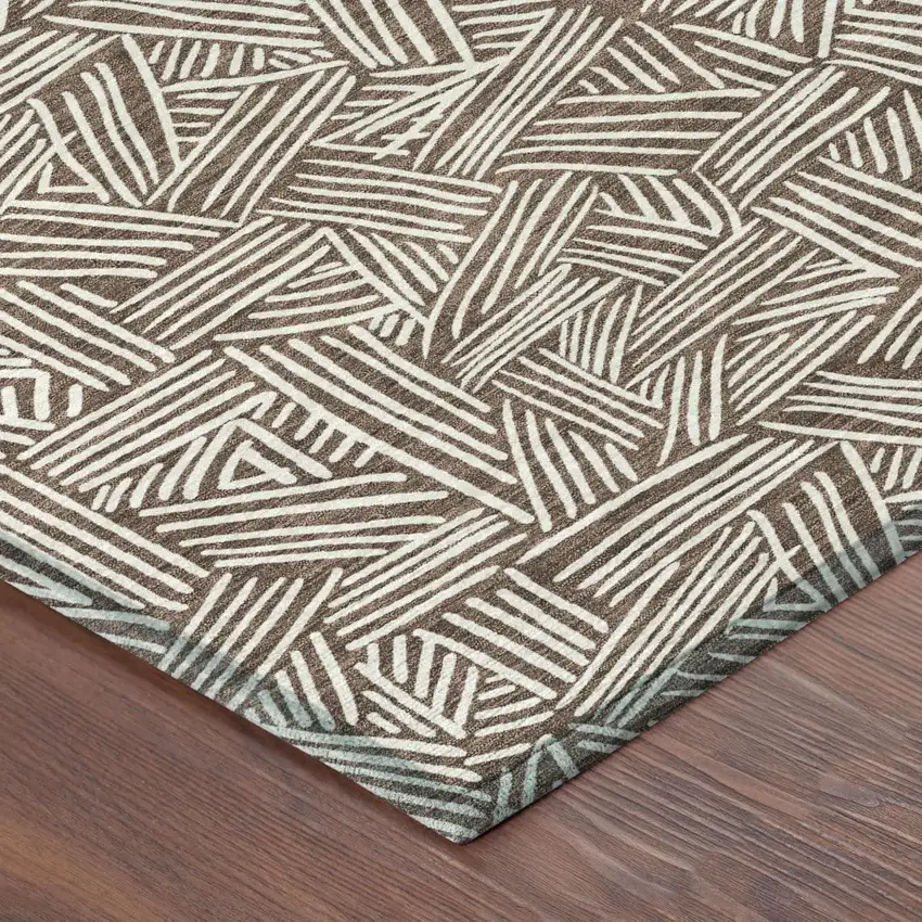 Chocolate And Ivory Geometric Washable Indoor Outdoor Area Rug Photo 6