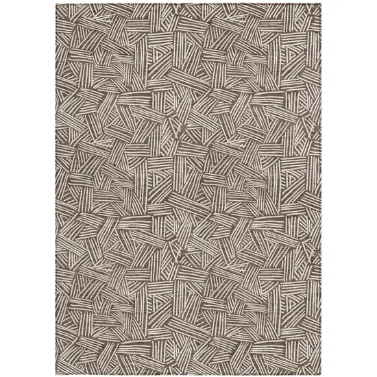 Chocolate And Ivory Geometric Washable Indoor Outdoor Area Rug Photo 3