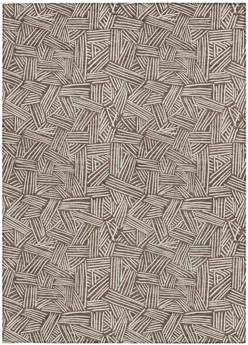 Chocolate And Ivory Geometric Washable Indoor Outdoor Area Rug Photo 3
