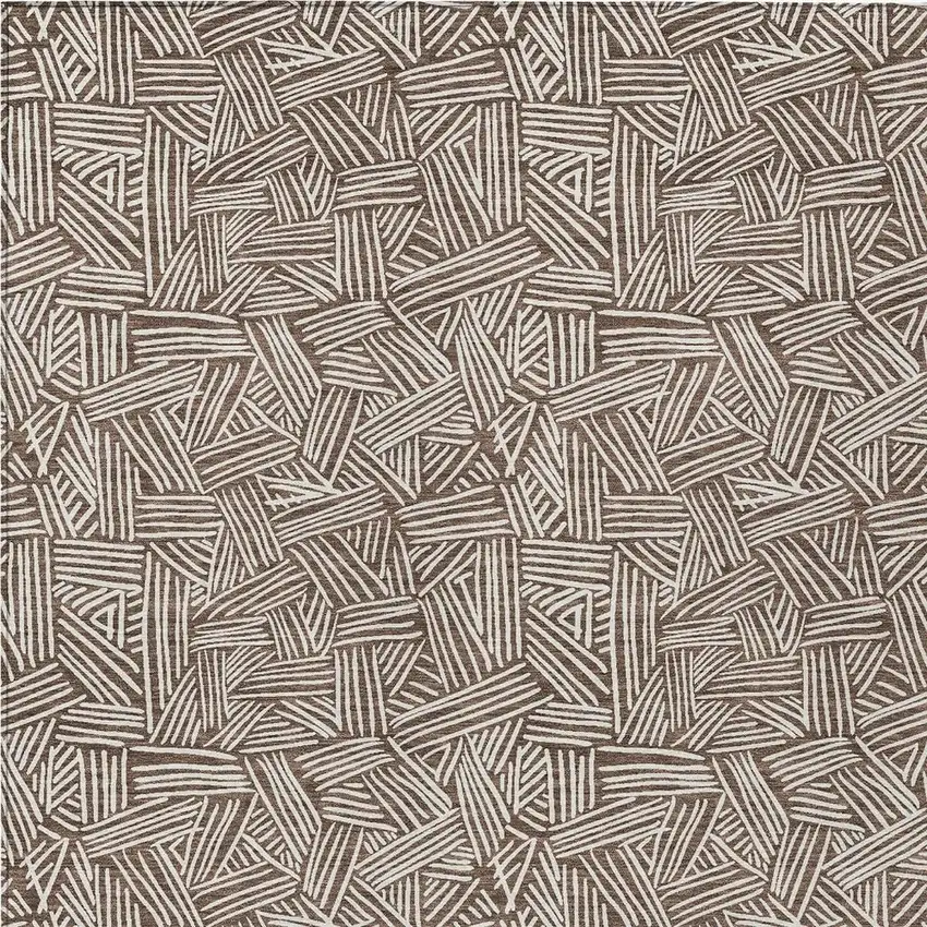 Chocolate And Ivory Geometric Washable Indoor Outdoor Area Rug Photo 5
