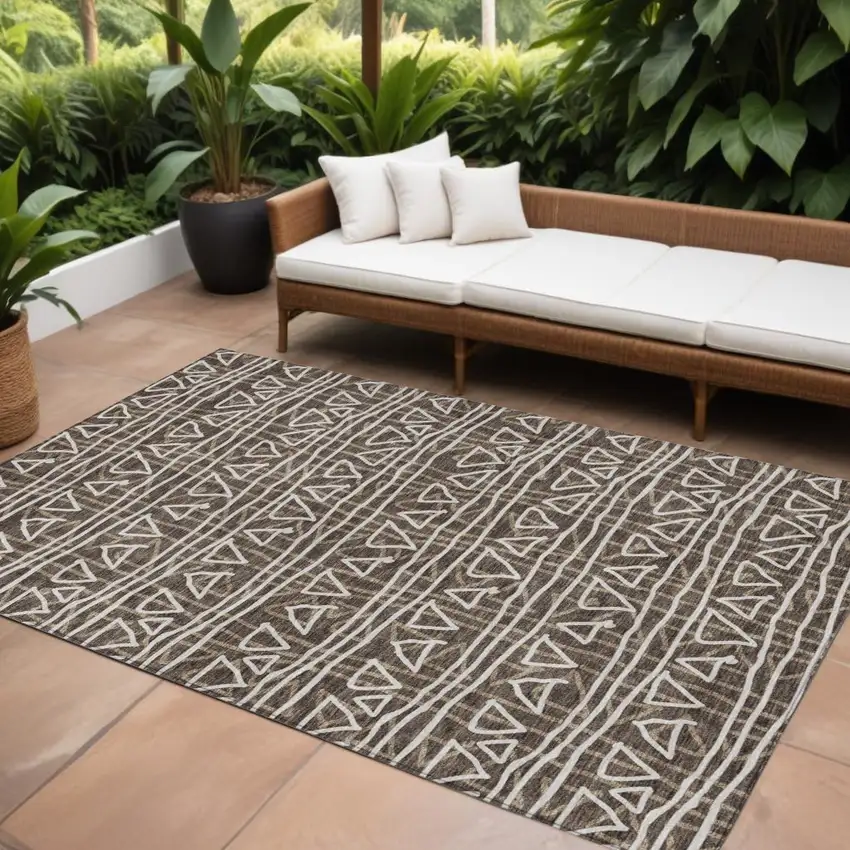 Chocolate And Ivory Geometric Washable Indoor Outdoor Area Rug Photo 1
