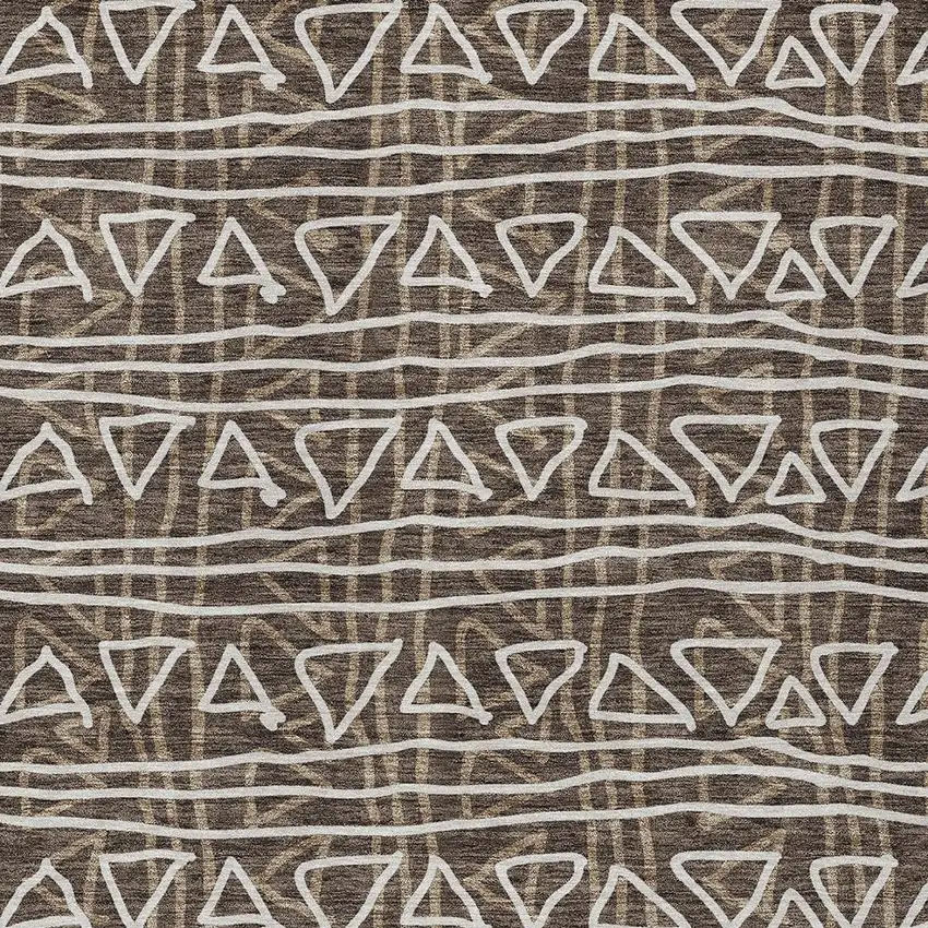 Chocolate And Ivory Geometric Washable Indoor Outdoor Area Rug Photo 5