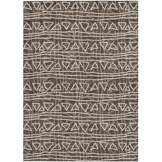 Chocolate And Ivory Geometric Washable Indoor Outdoor Area Rug Photo 7