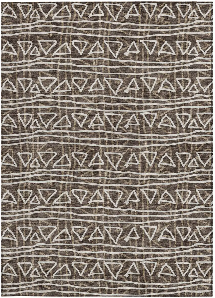 Chocolate And Ivory Geometric Washable Indoor Outdoor Area Rug Photo 7