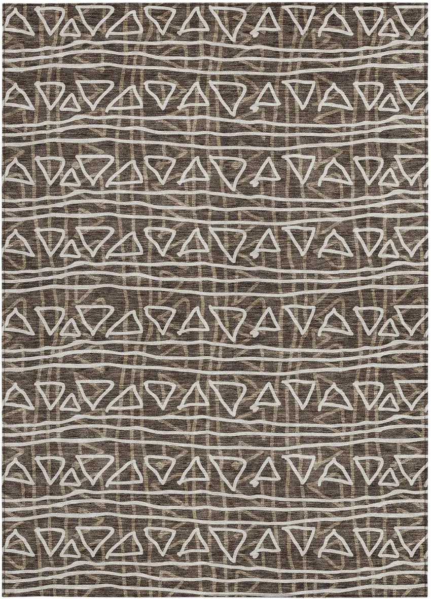 Chocolate And Ivory Geometric Washable Indoor Outdoor Area Rug Photo 7