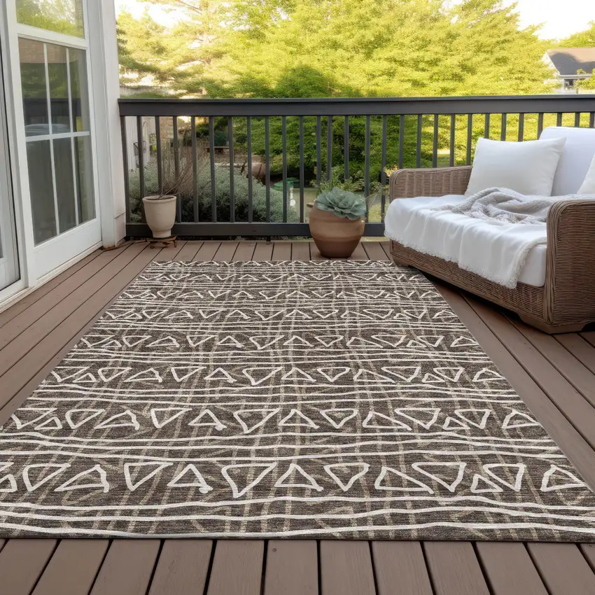 Chocolate And Ivory Geometric Washable Indoor Outdoor Area Rug Photo 7