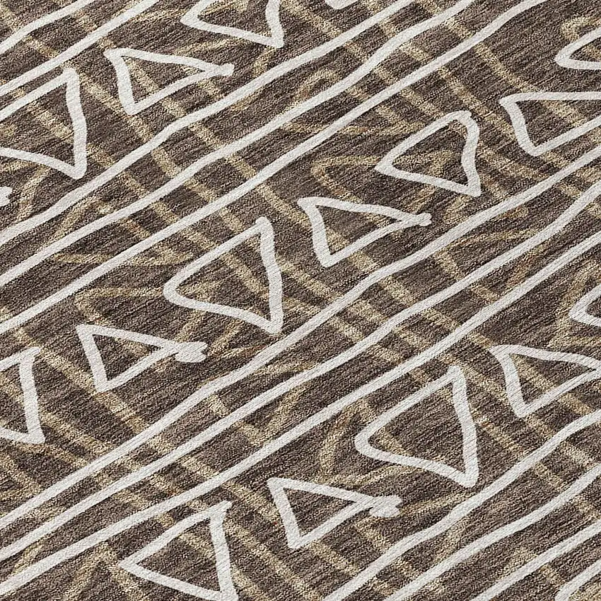 Chocolate And Ivory Geometric Washable Indoor Outdoor Area Rug Photo 5