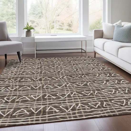 Chocolate And Ivory Geometric Washable Indoor Outdoor Area Rug Photo 8