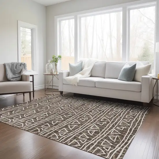 Chocolate And Ivory Geometric Washable Indoor Outdoor Area Rug Photo 9