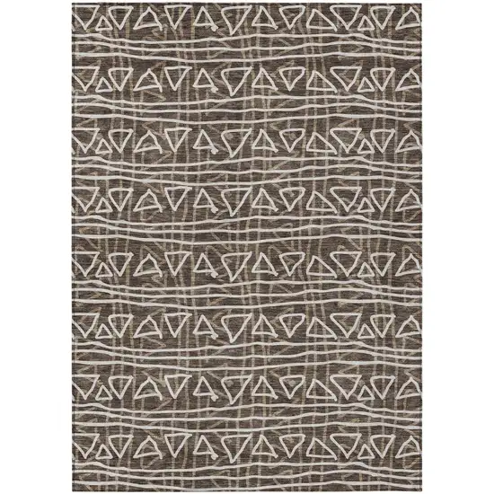 Chocolate And Ivory Geometric Washable Indoor Outdoor Area Rug Photo 2