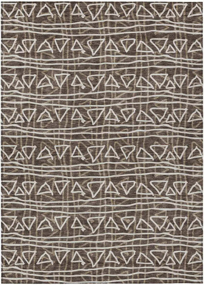 Chocolate And Ivory Geometric Washable Indoor Outdoor Area Rug Photo 2