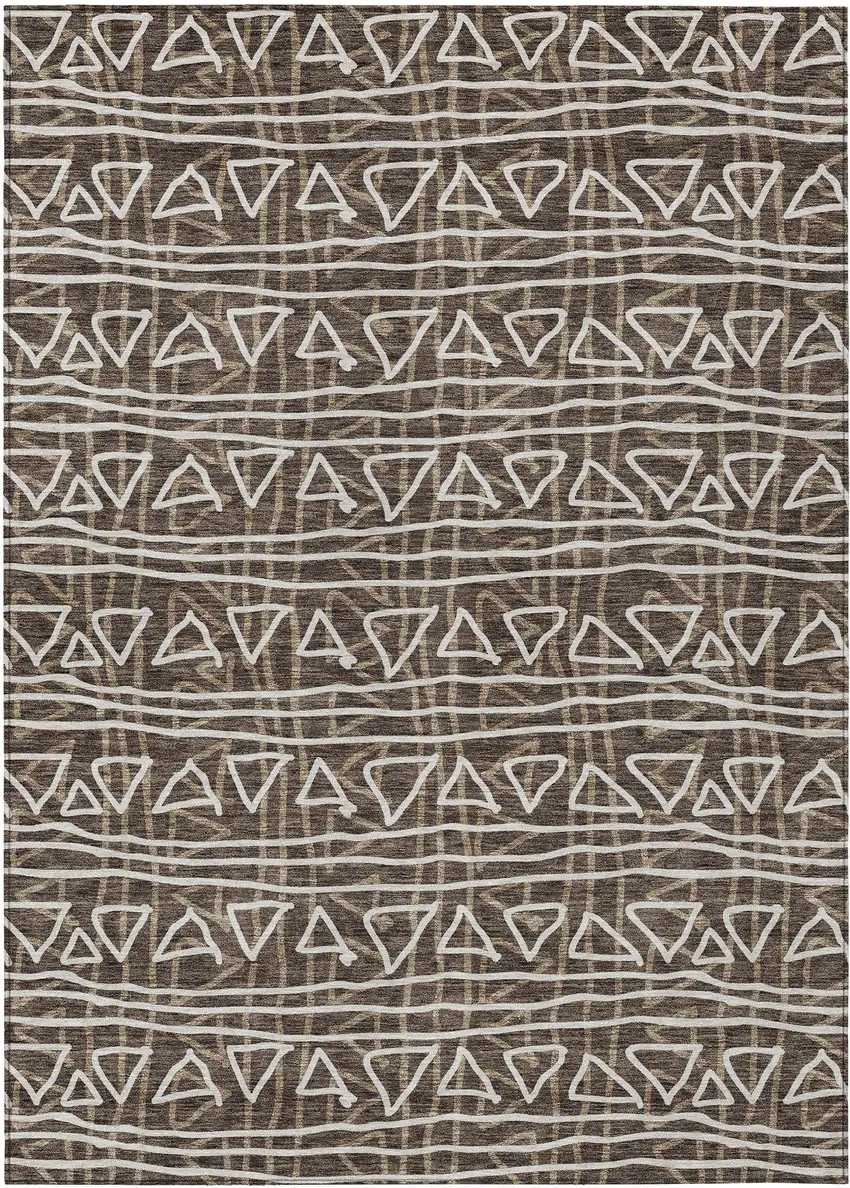 Chocolate And Ivory Geometric Washable Indoor Outdoor Area Rug Photo 2
