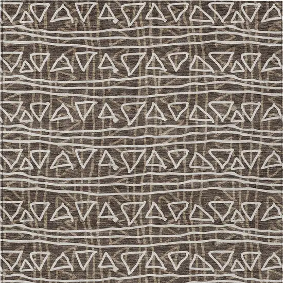Chocolate And Ivory Geometric Washable Indoor Outdoor Area Rug Photo 6