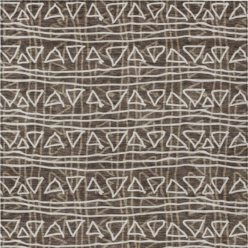 Chocolate And Ivory Geometric Washable Indoor Outdoor Area Rug Photo 6