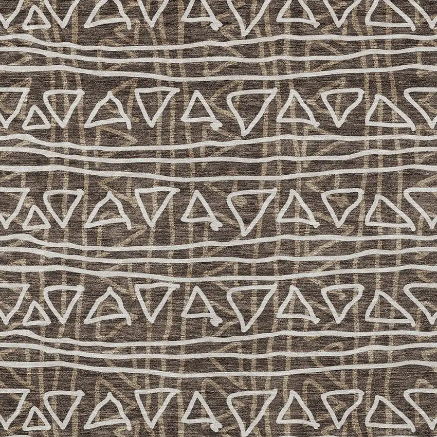 Chocolate And Ivory Geometric Washable Indoor Outdoor Area Rug Photo 6