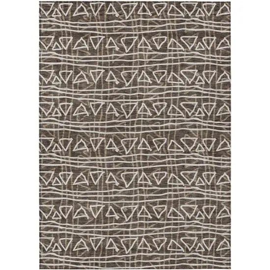 Chocolate And Ivory Geometric Washable Indoor Outdoor Area Rug Photo 1