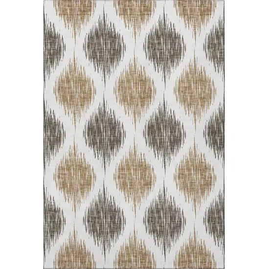 Chocolate And Ivory Ikat Washable Area Rug With UV Protection Photo 3