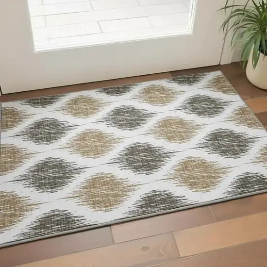 Chocolate And Ivory Ikat Washable Area Rug With UV Protection Photo 2