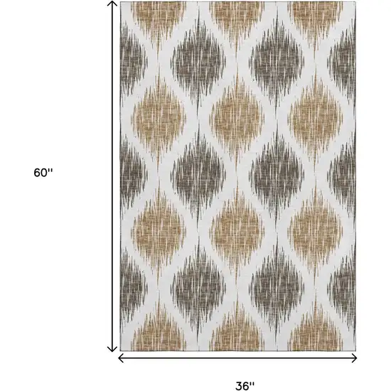 Chocolate And Ivory Ikat Washable Area Rug With UV Protection Photo 3
