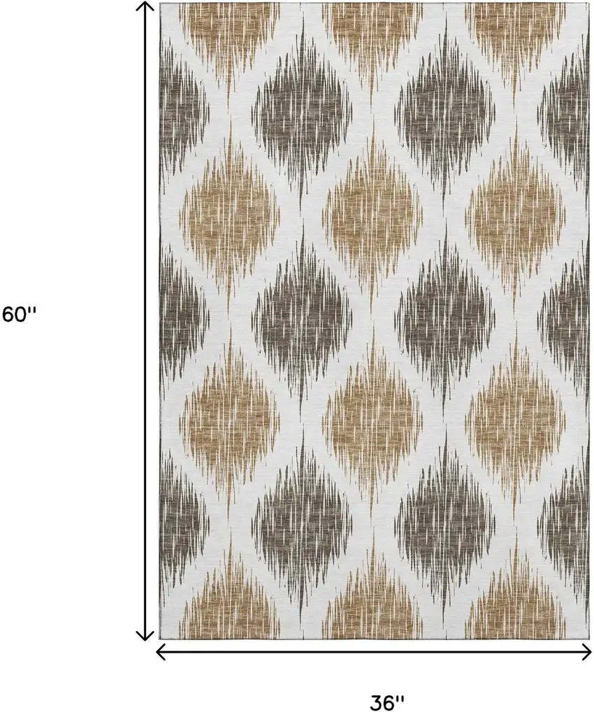 Chocolate And Ivory Ikat Washable Area Rug With UV Protection Photo 3