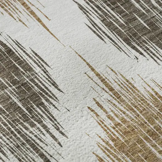 Chocolate And Ivory Ikat Washable Area Rug With UV Protection Photo 9
