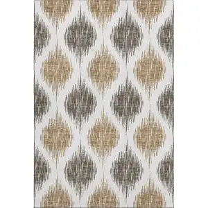 Photo of Chocolate And Ivory Ikat Washable Area Rug With UV Protection