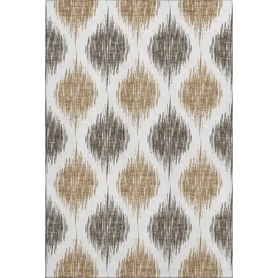 Chocolate And Ivory Ikat Washable Area Rug With UV Protection Photo 1
